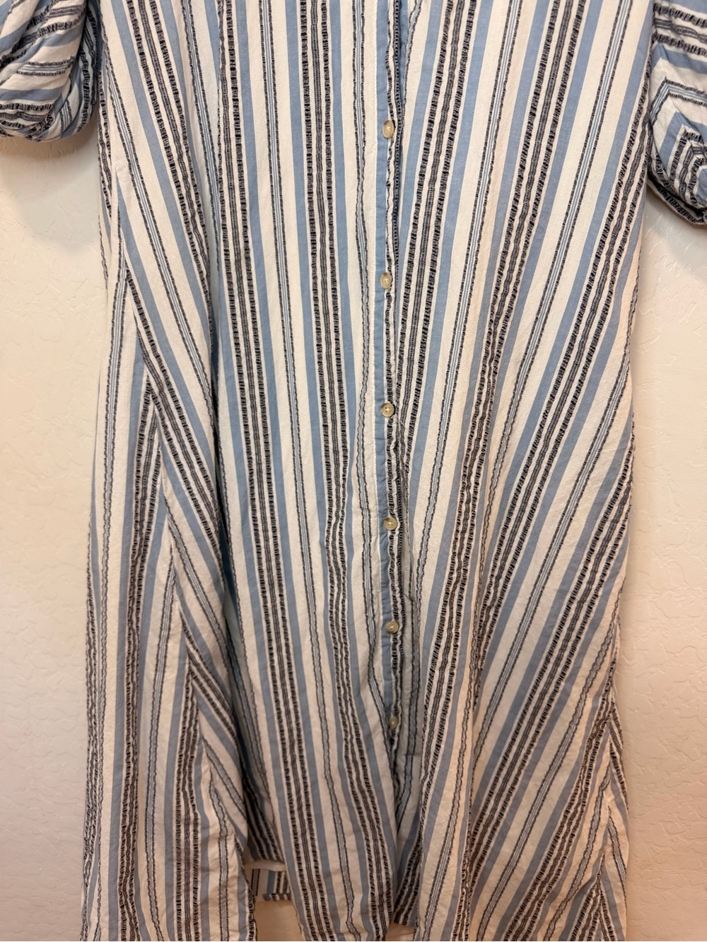 Anthropologie Maeve Blue White Striped Midi Shirt Dress large cotton collared - Picture 4 of 7